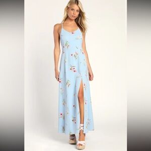 Lulus Blooming Vision Light Blue Floral Print Maxi Dress - Size M